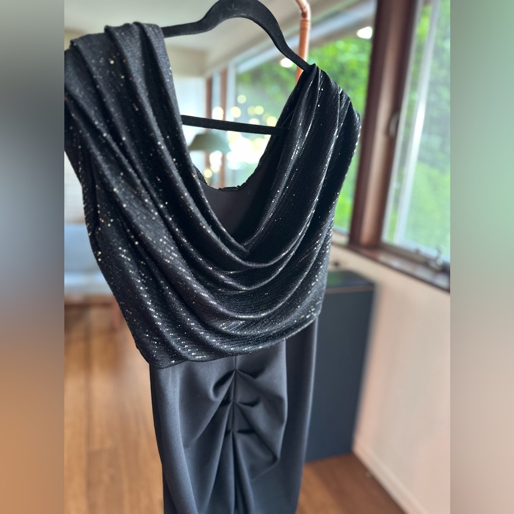 SHOWSTOPPER 💫 ATOM LABEL shimmering carbon jersey dress black sparkle NWOT - Picture 3 of 13